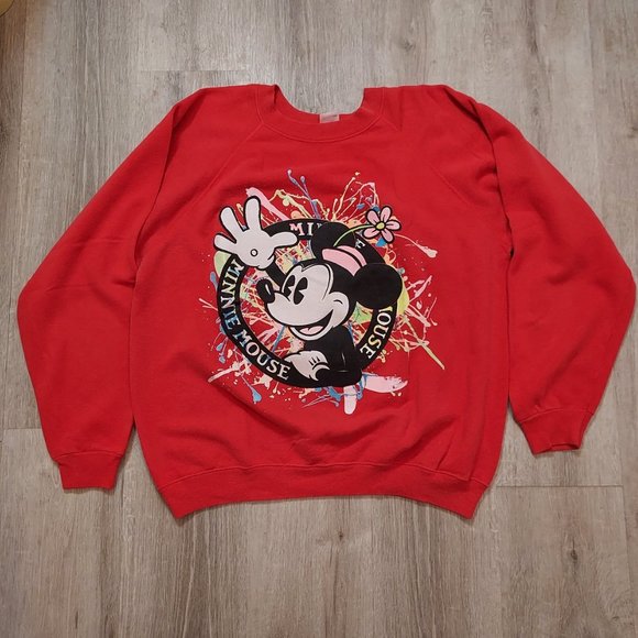 Vtg 80s American Marketing Works Minnie Mouse Sweatshirt, Neon Splashes, Size XL - Picture 2 of 4